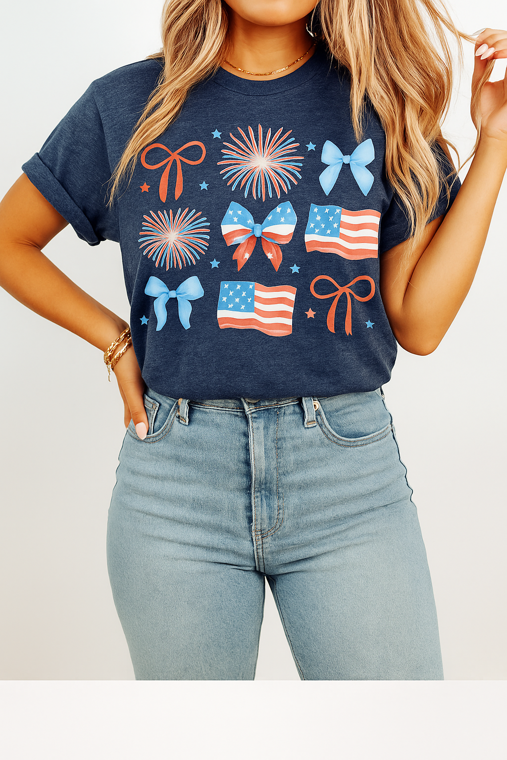 Sweet Liberty Coquette Tee – Bows, Fireworks & Flags T Shirt